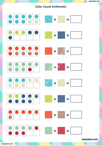 Color count arithmetic - Printable worksheet preview