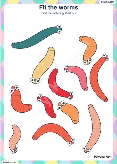 Fit the worms - Printable worksheet preview