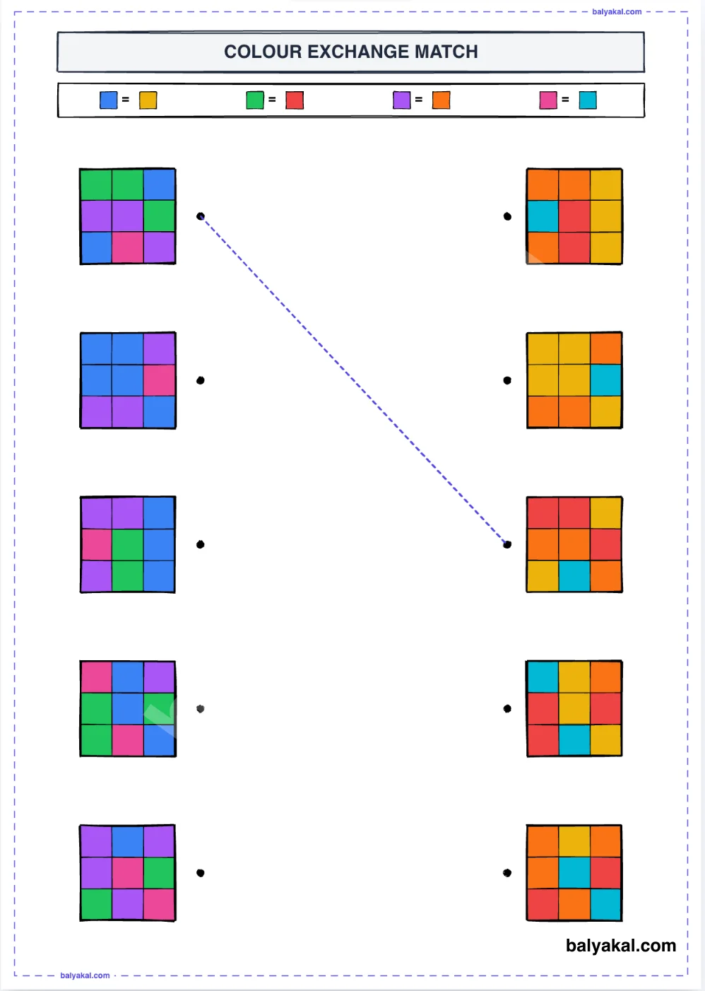 Color Exchange Matching page 3 - Printable worksheet preview