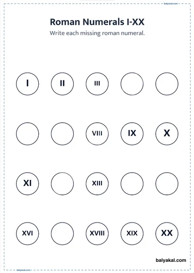 Missing Roman Numerals page 3 - Printable worksheet preview