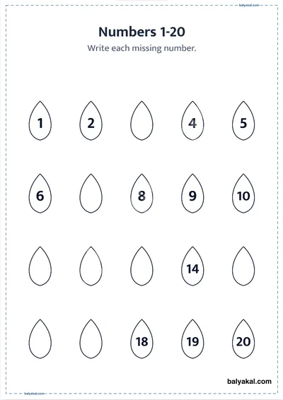 Fill in the Missing Numbers - Printable worksheet preview