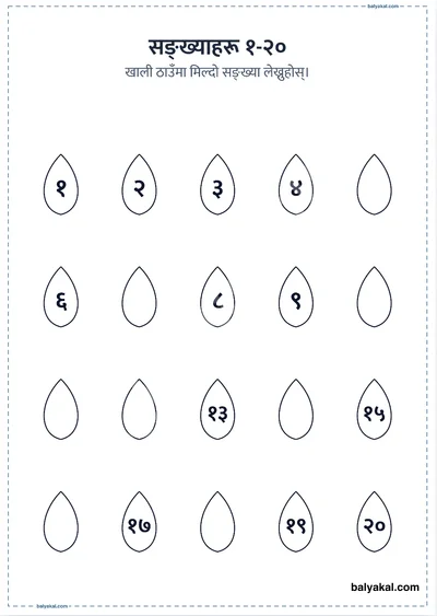 Missing Nepali Numbers (०-९) page 3 - Printable worksheet preview