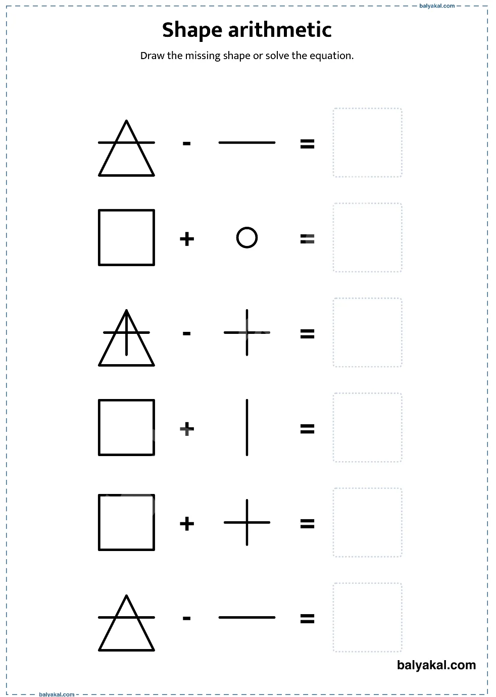 Shape-Based Arithmetic - Printable worksheet preview
