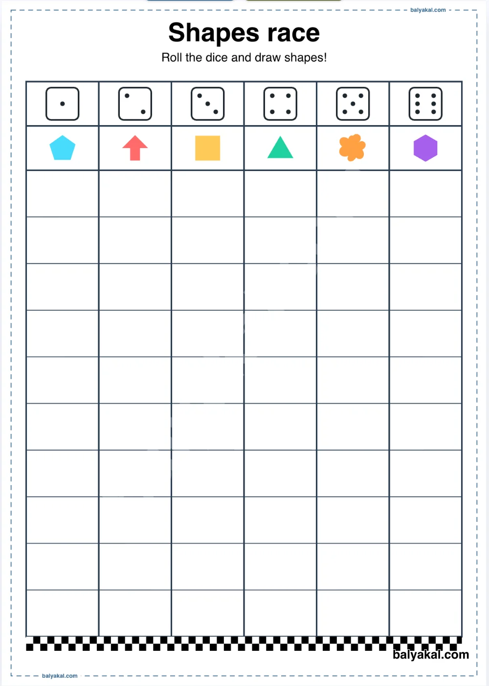 Shape race page 3 - Printable worksheet preview