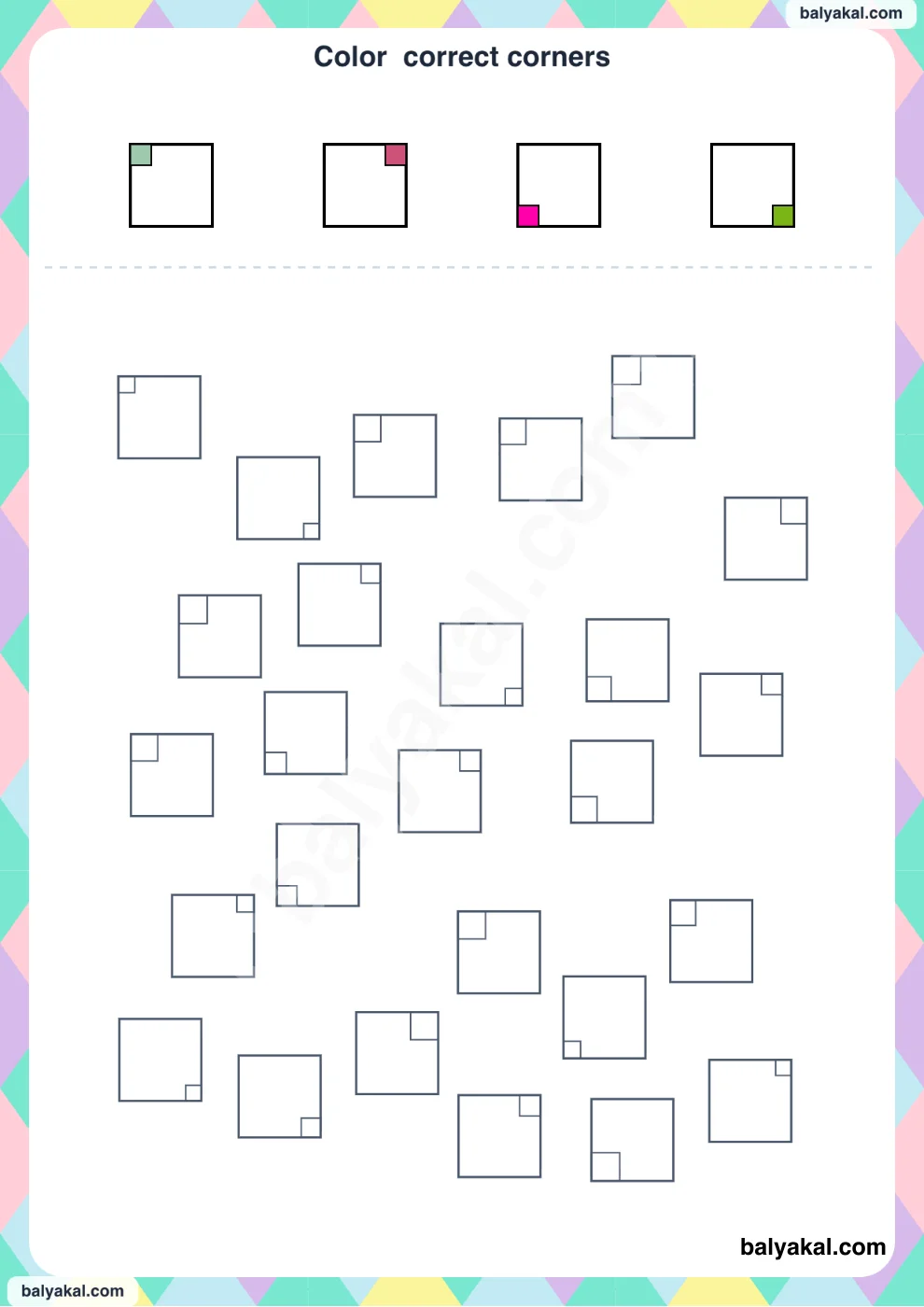 Color the corners page 3 - Printable worksheet preview